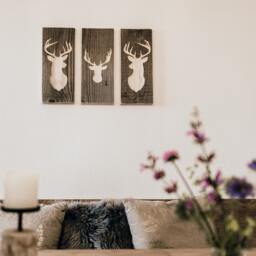 Set Of 3 Wall Pictures Stag Decor Wooden Reclaimed Wood - thumbnail 2