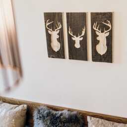 Set Of 3 Wall Pictures Stag Decor Wooden Reclaimed Wood - thumbnail 1