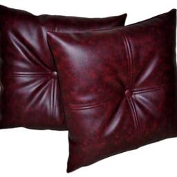 "2 Oxblood Check Covered Buttons Faux Leather Cushions 16"" 18"" 20" - thumbnail 2