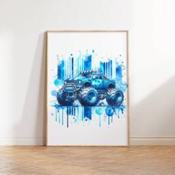 Blue Monster Truck Posters - Set Of 3 Prints - Boys Bedroom Artwork Car Wall Art Print Kids Room Home Decor Trucks Picture Vehicle - thumbnail 2
