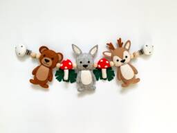 Woodland Pram Garland, Stroller Mobile, Felt Woodland Accessories, Baby Shower, First Mother Day - thumbnail 1