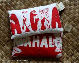 Handmade Aloha Pillow, Hawaiian Quilt Decor, Stitched Cushion - thumbnail 1