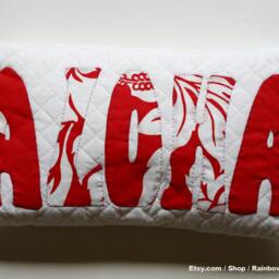 Handmade Aloha Pillow, Hawaiian Quilt Decor, Stitched Cushion - thumbnail 2