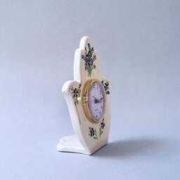 Hamsa Clock, Table Desk White Ceramic Shelf Retro Style Clock, Vintage Blue Flowers Hamsa, Handmade - thumbnail 2