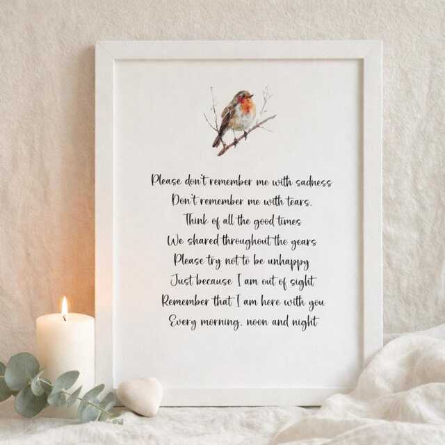 Robin Memorial Poem Print - Remembrance Wall Art Sympathy Gift in Loving Memory Keepsake - image 1