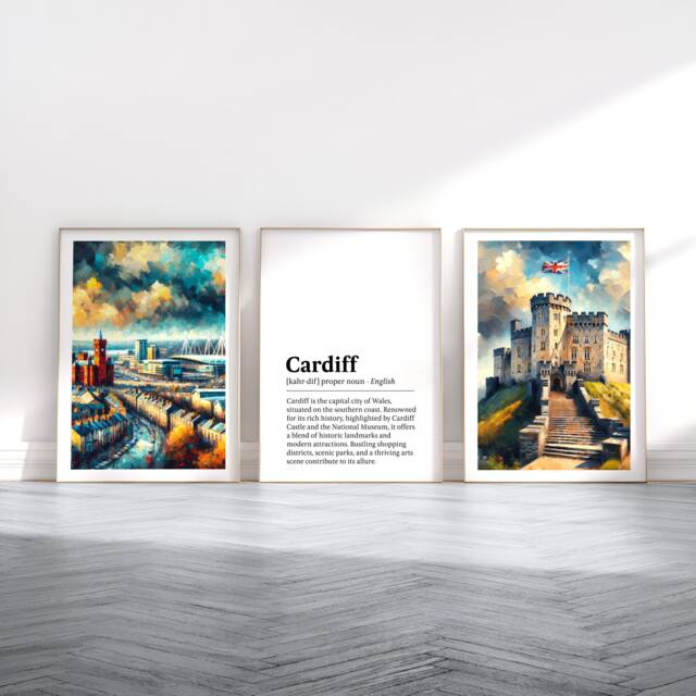 Cardiff Poster Prints - Set Of 3 Posters - Watercolour Wall Art Decor Travel Wales Hanging Artwork Gift UK Painting - image 1