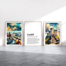 Cardiff Poster Prints - Set Of 3 Posters - Watercolour Wall Art Decor Travel Wales Hanging Artwork Gift UK Painting - thumbnail 1