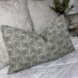 Dusty Green Leaf Lumbar Cushion Cover - John Lewis Exley Fabric - 12 X 20