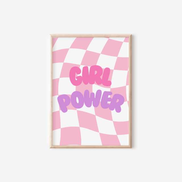 Girl Power Print Pink Purple Checkered Wall Art - image 1