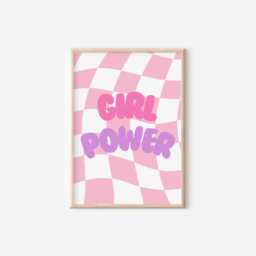 Girl Power Print Pink Purple Checkered Wall Art - thumbnail 1