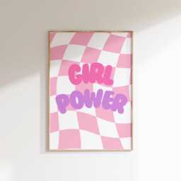 Girl Power Print Pink Purple Checkered Wall Art - thumbnail 2