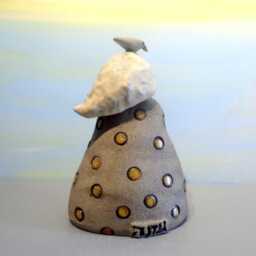 Handmade Ceramic Woman Sculpture With Bird, Grey Clay Art Decor - thumbnail 4
