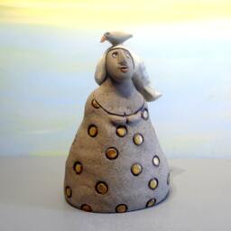 Handmade Ceramic Woman Sculpture With Bird, Grey Clay Art Decor - thumbnail 3