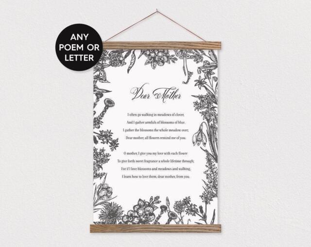 Dear Mother Poem Or Any Or Letter - Custom Canvas With Wood Poster Frame Words Pix - image 1