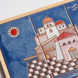 City View Wall Plaque Decor Handmade Ceramic Geometric Art Architecture Gift Summer Souvenir Vacation Greek Pottery Cityscape Blue - thumbnail 3