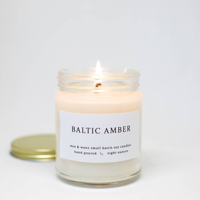 Baltic Amber Scented Soy Candle - Hand Poured, 8 Oz Vegan - image 1