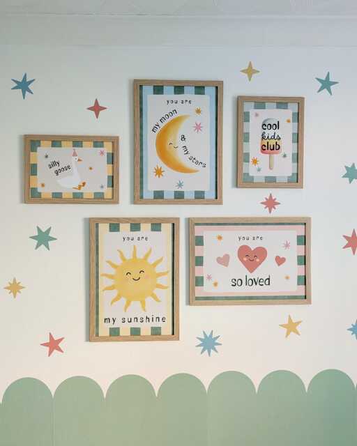 Kids Room Gallery Wall - Goose, Moon & Sun Prints Gender Neutral Bedroom Art Framed Or Unframed Options - image 1