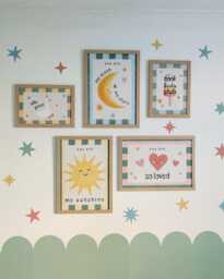 Kids Room Gallery Wall - Goose, Moon & Sun Prints Gender Neutral Bedroom Art Framed Or Unframed Options - thumbnail 1