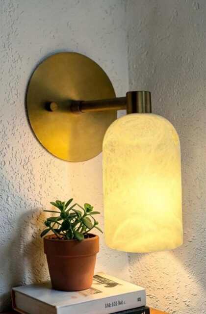 Brass Alabaster Stone Wall Lamp Luxury Mid Century Modern Sconce Handcrafted Marble Light Transitional Square - image 1