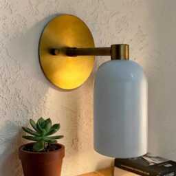Brass Alabaster Stone Wall Lamp Luxury Mid Century Modern Sconce Handcrafted Marble Light Transitional Square - thumbnail 3