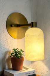 Brass Alabaster Stone Wall Lamp Luxury Mid Century Modern Sconce Handcrafted Marble Light Transitional Square - thumbnail 1