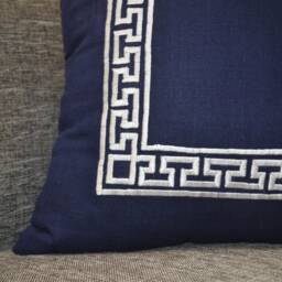 Greek Key Pillow Cover, Navy Greek Pillow, Linen Throw Blue Key Border Pillow - thumbnail 3