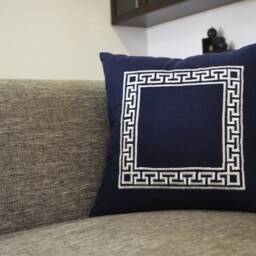 Greek Key Pillow Cover, Navy Greek Pillow, Linen Throw Blue Key Border Pillow - thumbnail 2
