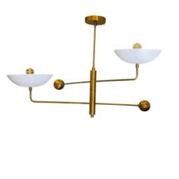Vintage Italian Brass Chandelier - 1950S Mid Century Pendant Light Sputnik Style Curved Ceiling Fixture Retro Mcm Lighting - thumbnail 2