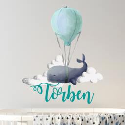 Whale Decal. Watercolor Decals. Clouds Wall Sticker . Boy Nursery Decor. Boys Name Custom Balloon Art R45 - thumbnail 3