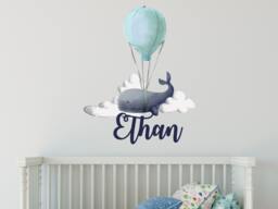 Whale Decal. Watercolor Decals. Clouds Wall Sticker . Boy Nursery Decor. Boys Name Custom Balloon Art R45 - thumbnail 1
