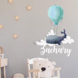 Whale Decal. Watercolor Decals. Clouds Wall Sticker . Boy Nursery Decor. Boys Name Custom Balloon Art R45 - thumbnail 2