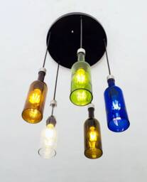 Bottle Light Fixture - Colourful Chandelier Made From Wine & Vodka For Home & Bar Lighting