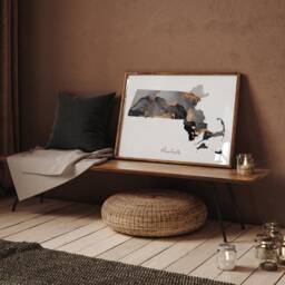 Massachusetts Map Black & Gold Wall Art Print Us State - Usa United States Of America - thumbnail 2