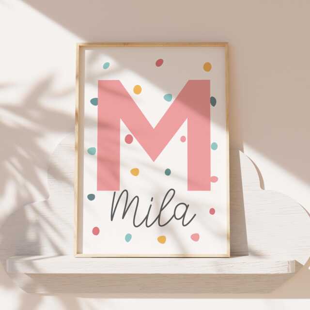 Girls Personalised Name Print, Bedroom Prints, Nursery Wall Art, Pink Teal Colourful, Decor, Playroom Prints - image 1