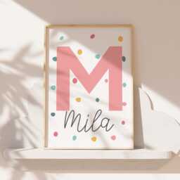 Girls Personalised Name Print, Bedroom Prints, Nursery Wall Art, Pink Teal Colourful, Decor, Playroom Prints