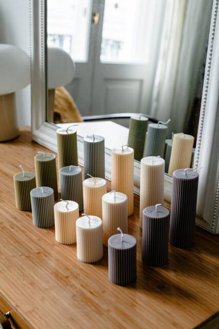 Colourful Sets Of 3 Ribbed Column Pillar Soy Candles Handmade Home Decor - image 1