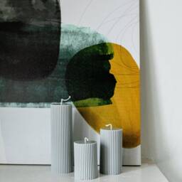 Colourful Sets Of 3 Ribbed Column Pillar Soy Candles Handmade Home Decor - thumbnail 3