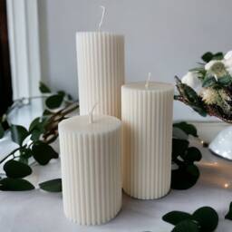 Colourful Sets Of 3 Ribbed Column Pillar Soy Candles Handmade Home Decor - thumbnail 4