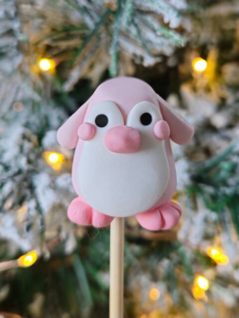 Pink Penguin, Keychain, Charm, Plant Pot Accessory, Figurine, Sculpture, Trinket, Handmade Clay Gift