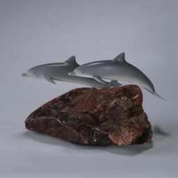 Dolphin Duo Sculpture By John Perry 7In Long Airbrushed On Burlwood Base - thumbnail 3