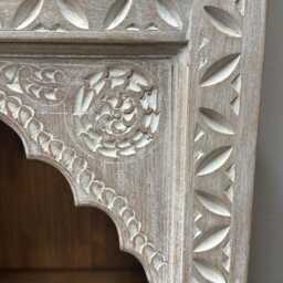 Hand-Carved Mango Wood Bookcase - Cream-Washed Light Natural Finish With Arched Shelves - thumbnail 4