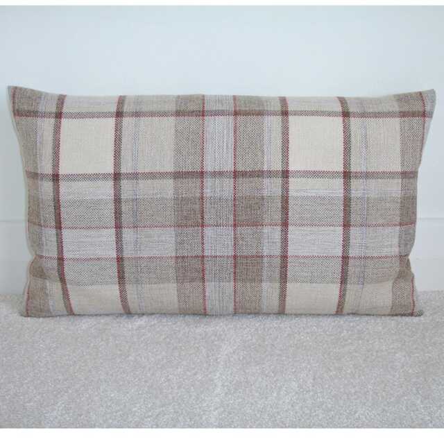 Tartan Wool Feel Cushion Cover Beige Red Brown Grey Cream Bolster Pillow Sham Soft Scottish Plaid Check Zip Pillowcase 12x16 12x20 Oblong