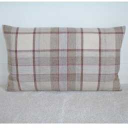 Tartan Wool Feel Cushion Cover Beige Red Brown Grey Cream Bolster Pillow Sham Soft Scottish Plaid Check Zip Pillowcase 12x16 12x20 Oblong - thumbnail 1