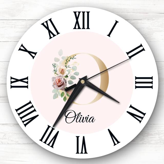 Floral Alphabet Name Initial Letter O Personalised Gift Clock - image 1
