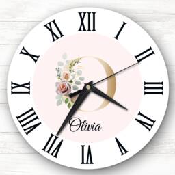 Floral Alphabet Name Initial Letter O Personalised Gift Clock - thumbnail 1