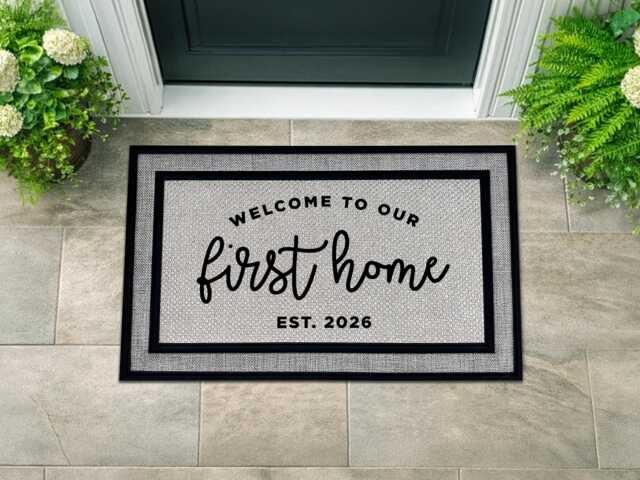 First Home Doormat - New Mat Cute D??cor Personalized Family Custom Coir Realtor Gift Housewarming - image 1