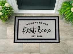 First Home Doormat - New Mat Cute D??cor Personalized Family Custom Coir Realtor Gift Housewarming - thumbnail 1