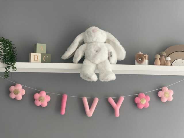 Name Garland With Flowers, Nursery Garland , Decor, Felt Name Banner, Bunting, Children's Room - image 1