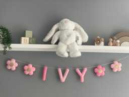 Name Garland With Flowers, Nursery Garland , Decor, Felt Name Banner, Bunting, Children's Room - thumbnail 1