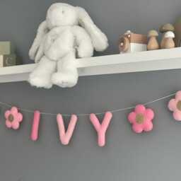 Name Garland With Flowers, Nursery Garland , Decor, Felt Name Banner, Bunting, Children's Room - thumbnail 2